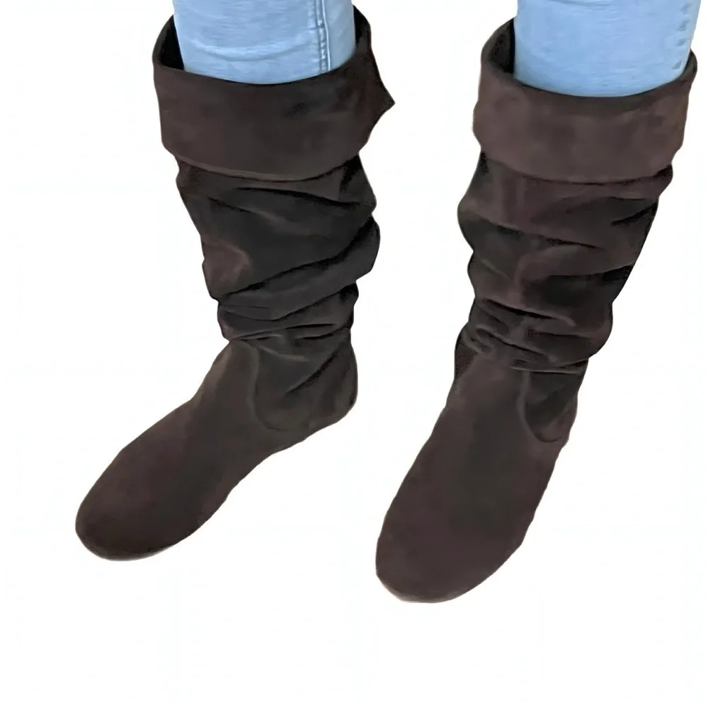 Gianni Bini Brown Suede Knee High Riding Boots Slouch Cuff Flat Womens 9.5